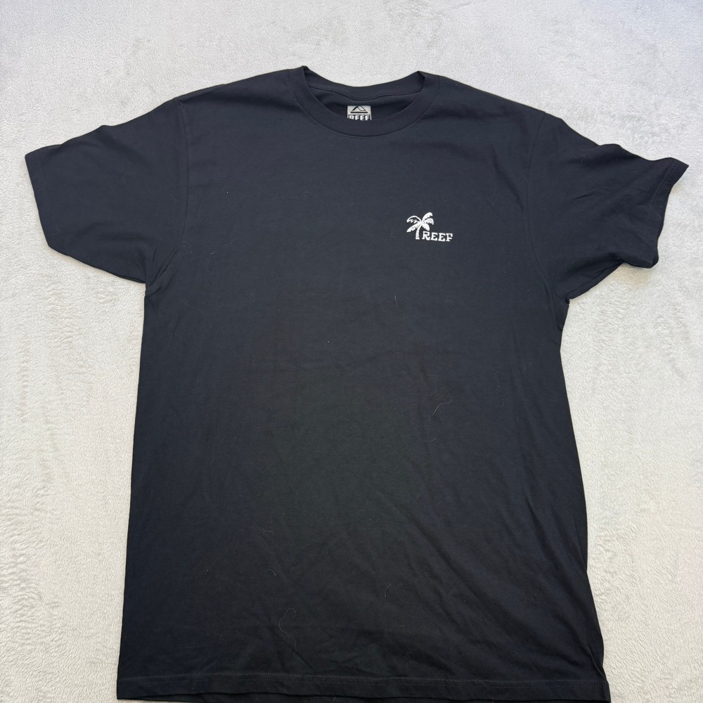 Reef Graphic T Shirt Mens Large Black Palm Tree Sun Wave Surf Skate Streetwear